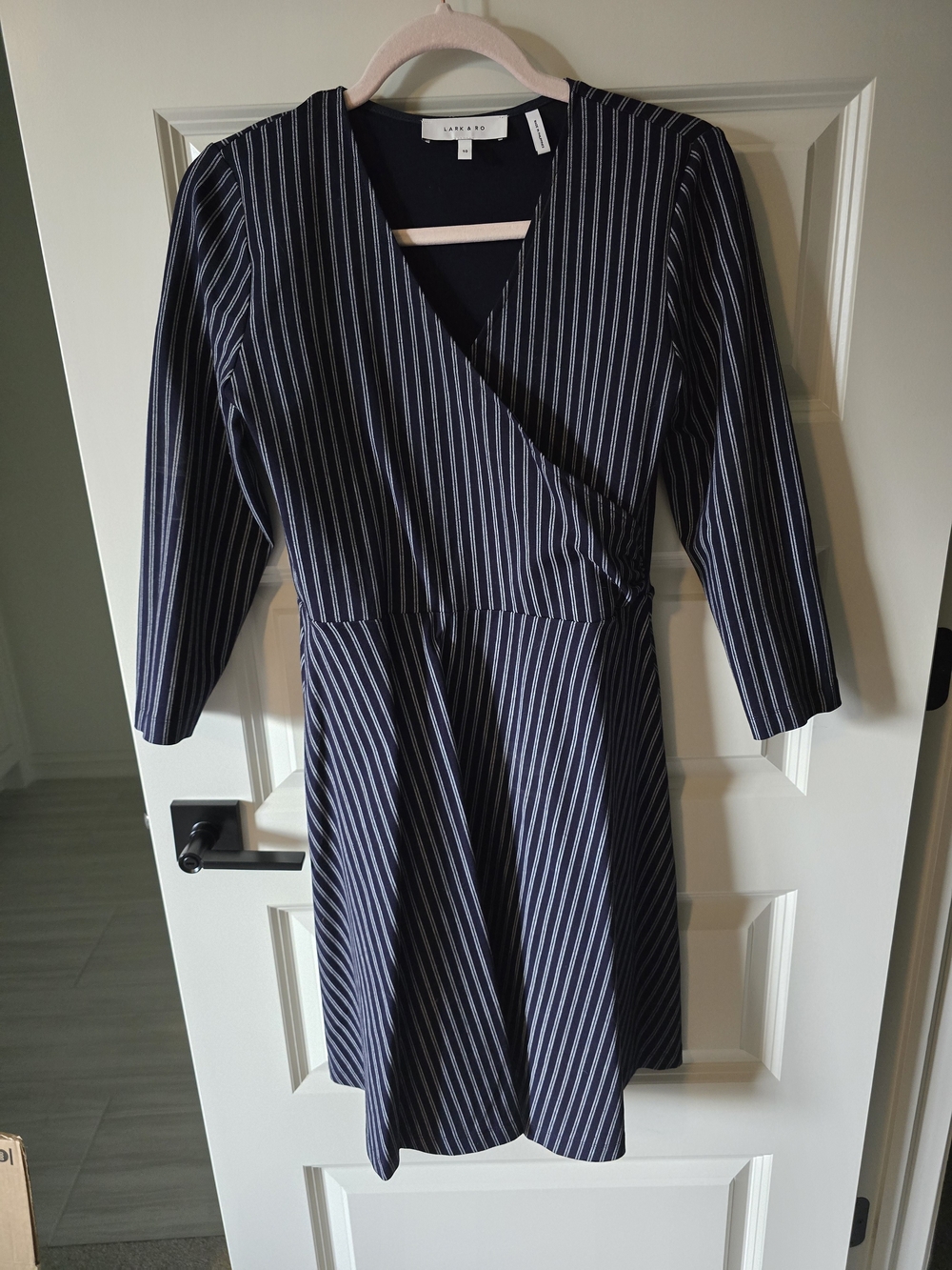 Lark & Ro Navy Pinstripe Wrap Dress